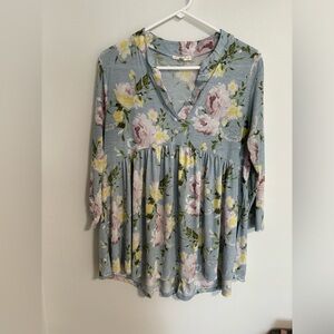 blue floral tunic top